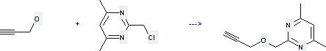Pyrimidine, 2-(chloromethyl)-4, 6-dimethyl- can react with Prop-2-yn-1-ol to get 4, 6-Dimethyl-2-(2-propynyloxymethyl)pyrimidine.